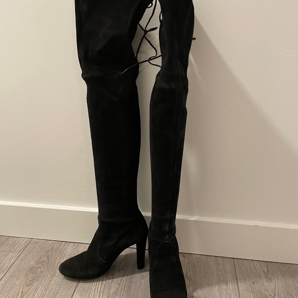 Stuart Weitzman Highland - black suede over the knee boots - Size 38
